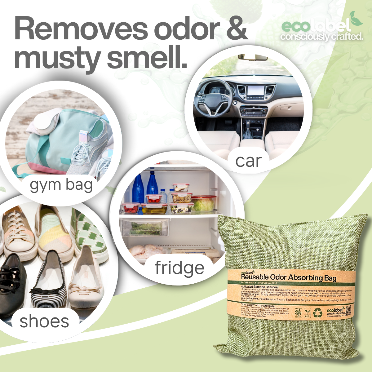 Reusable Activated Bamboo Charcoal Odor Absorbing Bag 100g Air Purifier for Shoes
