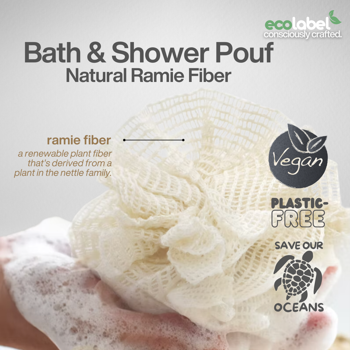 Biodegradable Natural Ramie Fiber Bath & Shower Pouf Exfoliating Scrubber