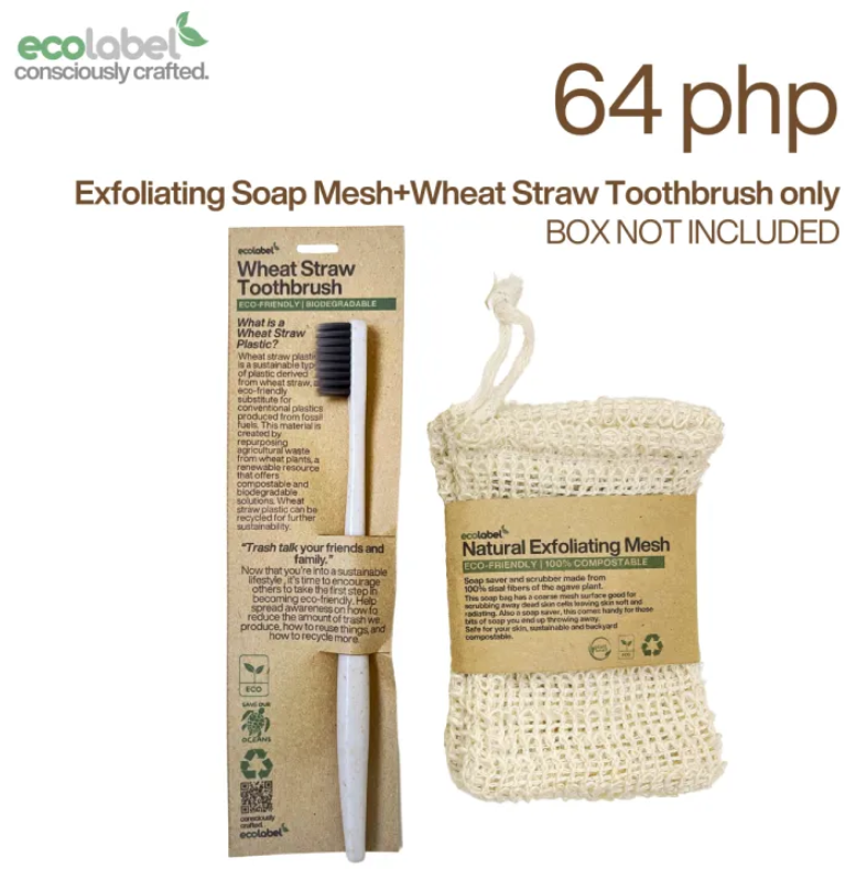 Eco Gift Bundle 9 | Natural Exfoliating Soap Mesh + Wheat Straw Toothbrush