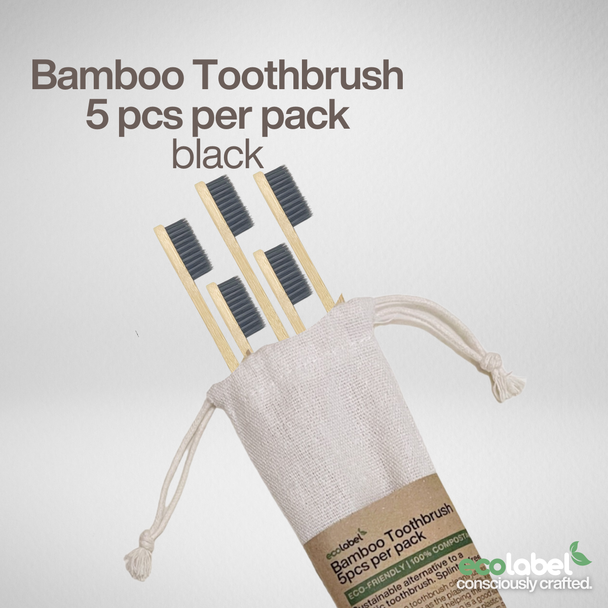 Bamboo Toothbrush | 5 pcs in a drawstring bag