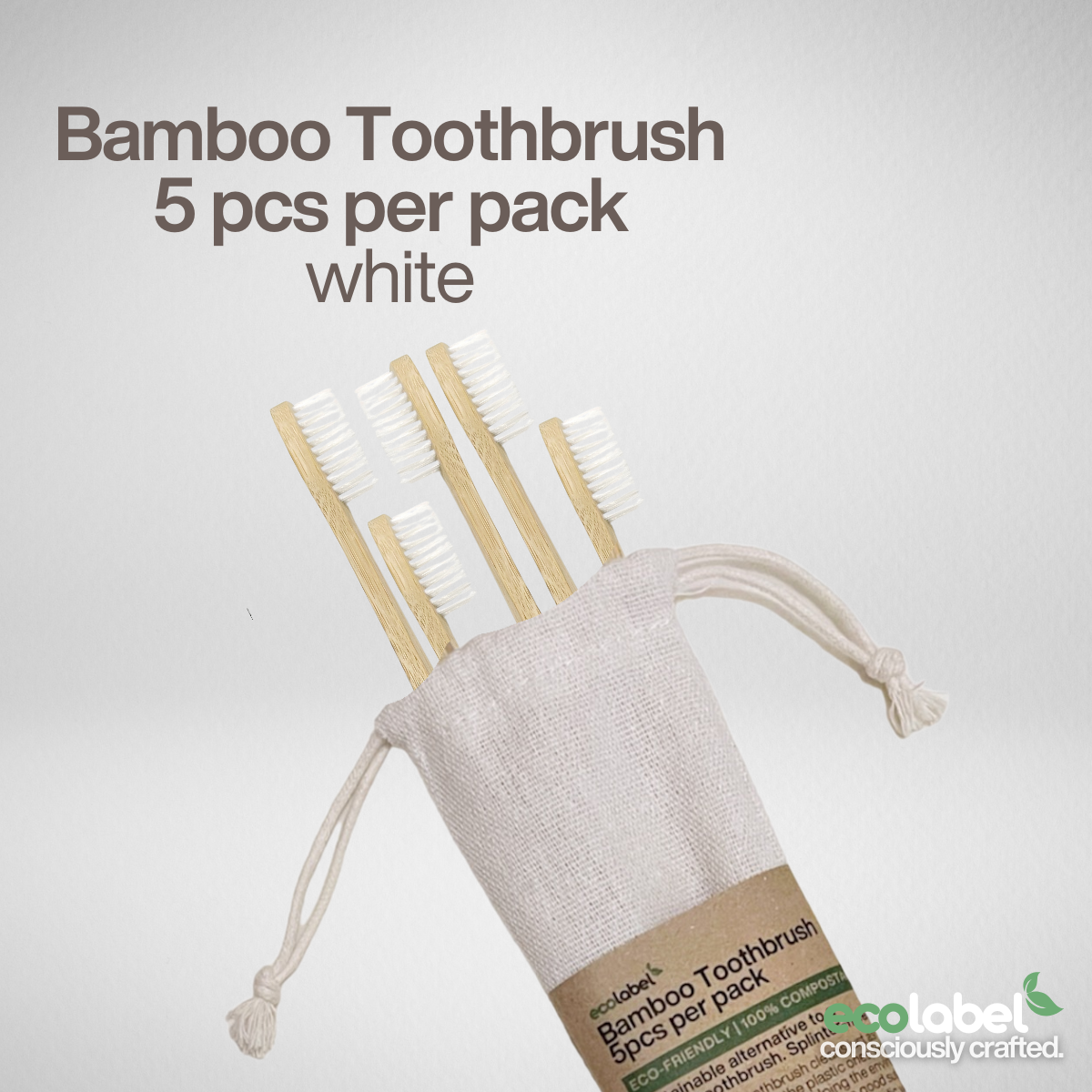 Bamboo Toothbrush | 5 pcs in a drawstring bag