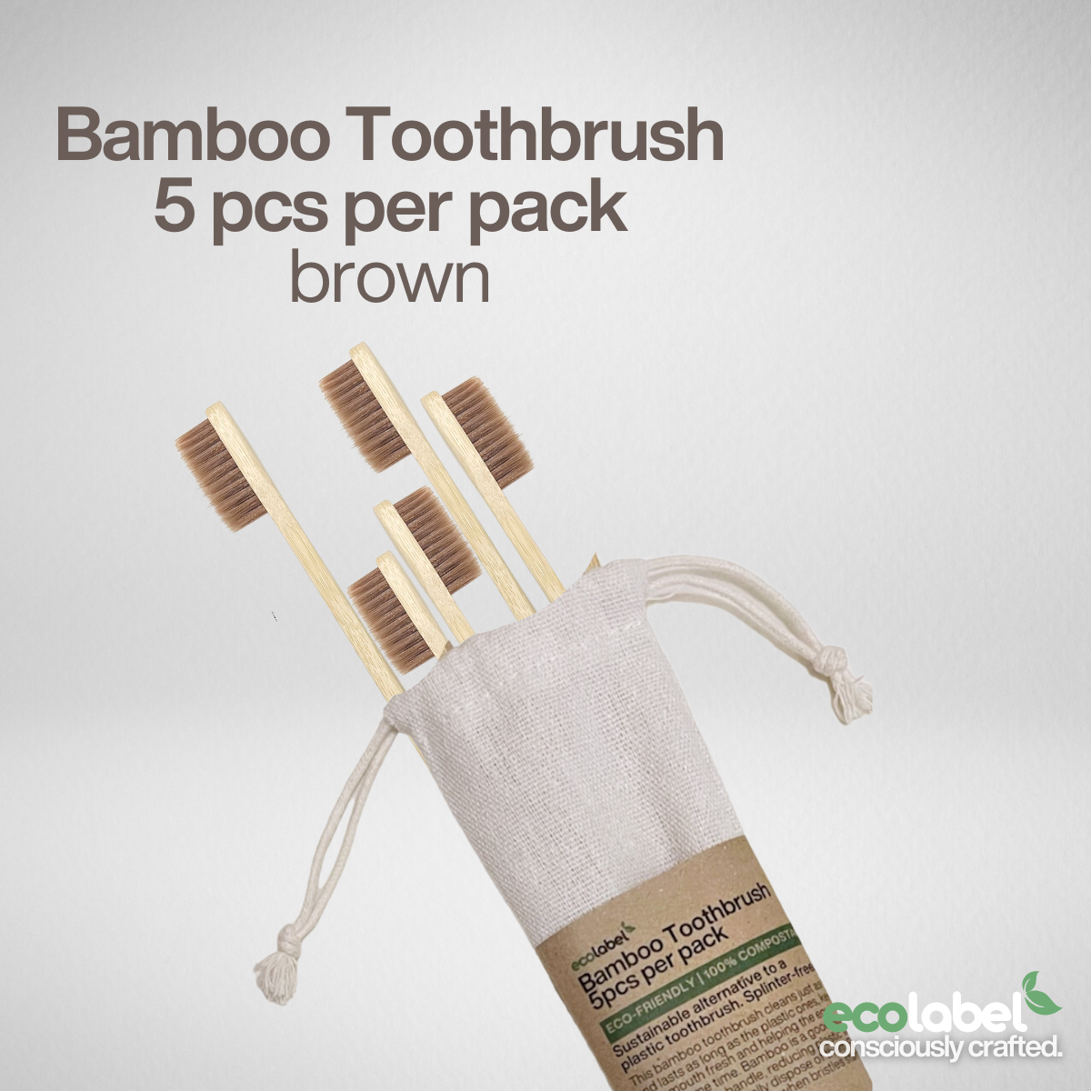 Bamboo Toothbrush | 5 pcs in a drawstring bag