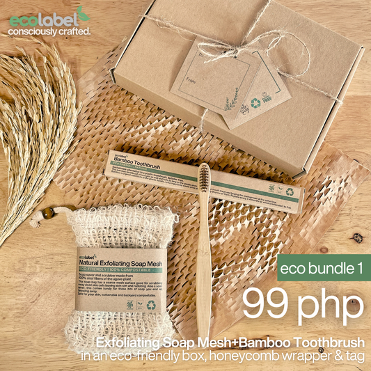 Eco Gift Bundle 1 | Natural Exfoliating Soap Mesh +Bamboo Toothbrush + eco-friendly box, honeycomb wrapper and gift tag