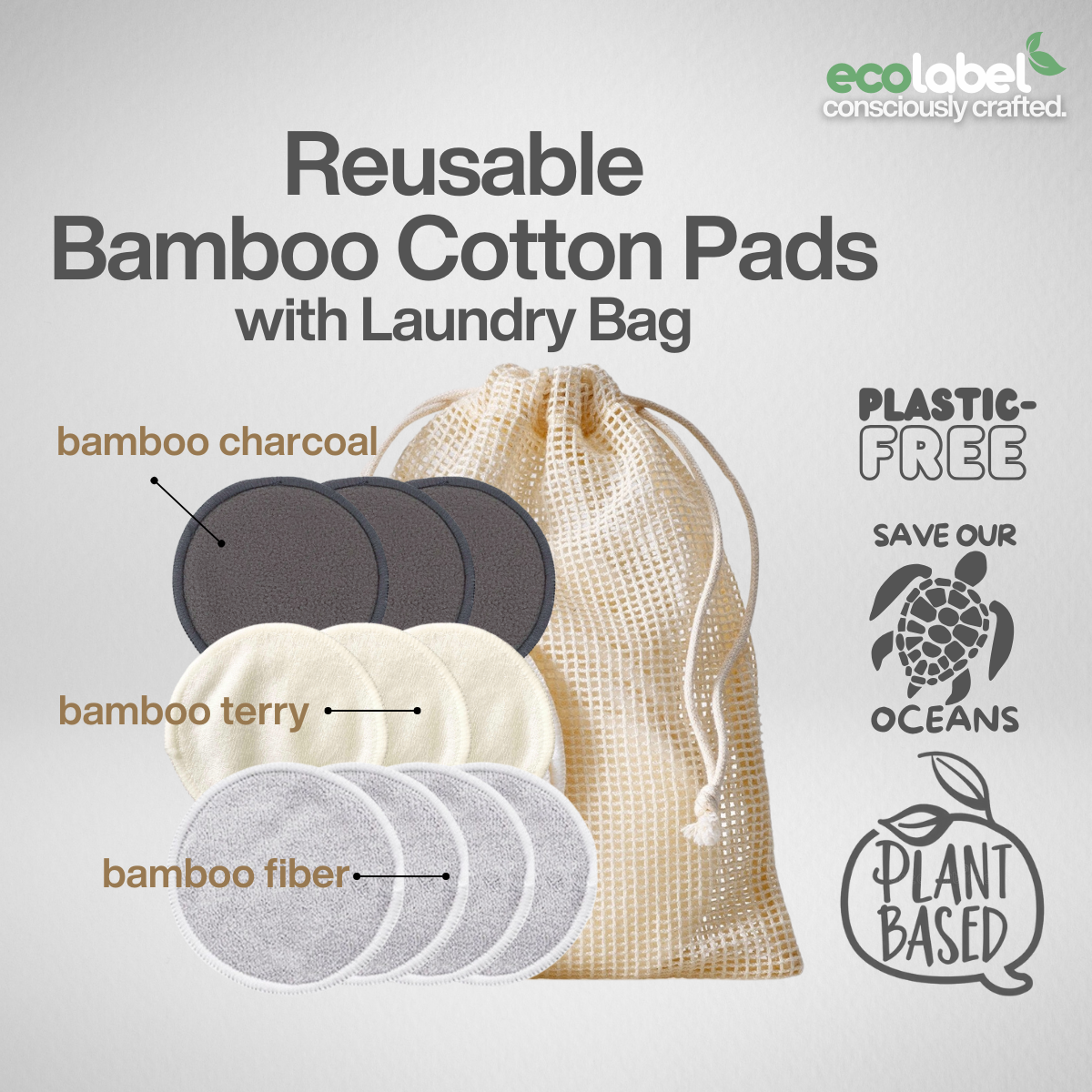 Reusable Bamboo Cotton Pads | 10 pcs with Laundry Bag