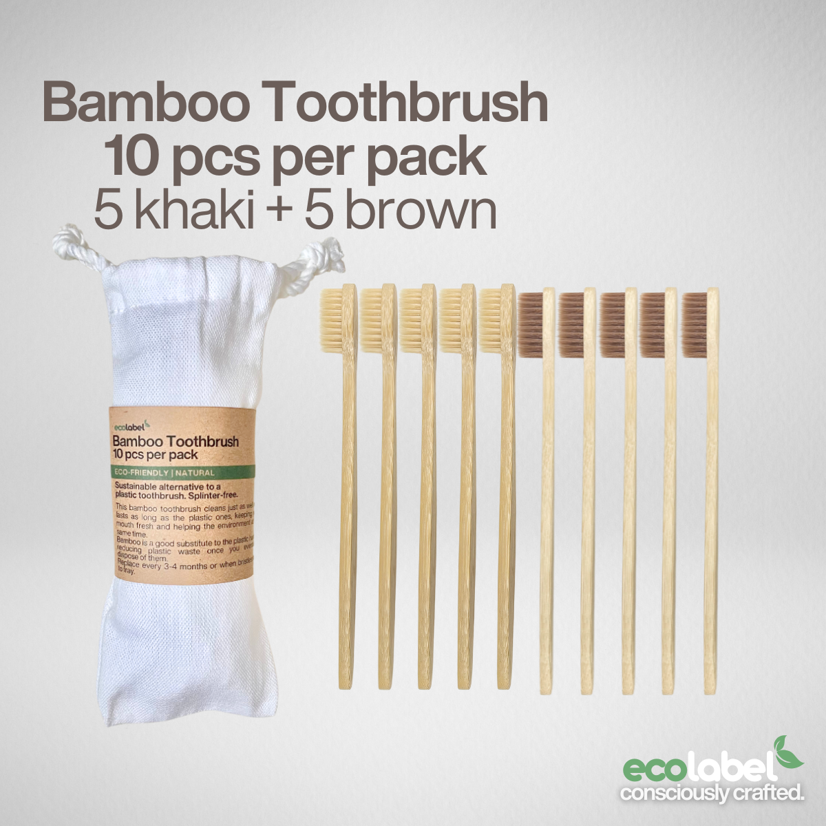 Bamboo Toothbrush | 5 pcs in a drawstring bag