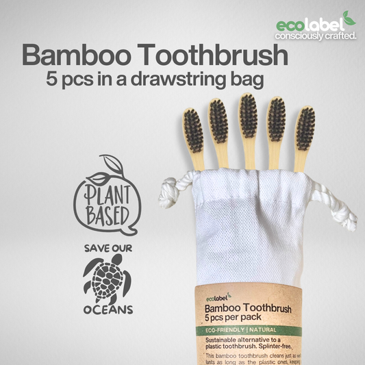 Bamboo Toothbrush | 5 pcs in a drawstring bag