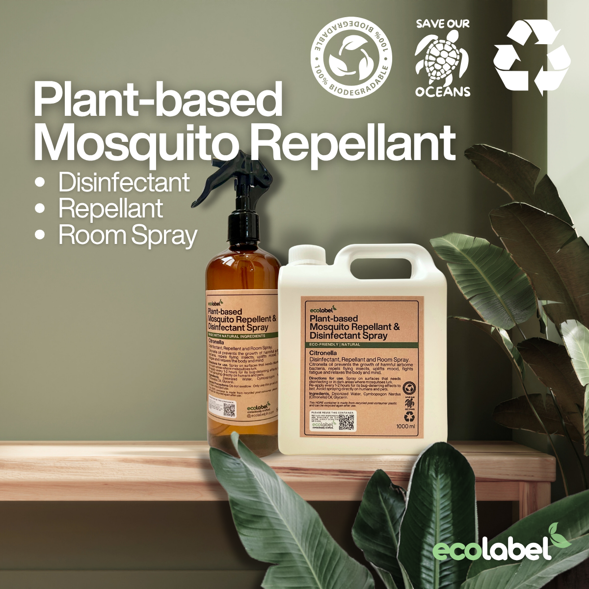 Plant-Based 3 in 1 Mosquito Repellant, Disinfectant & Room Spray