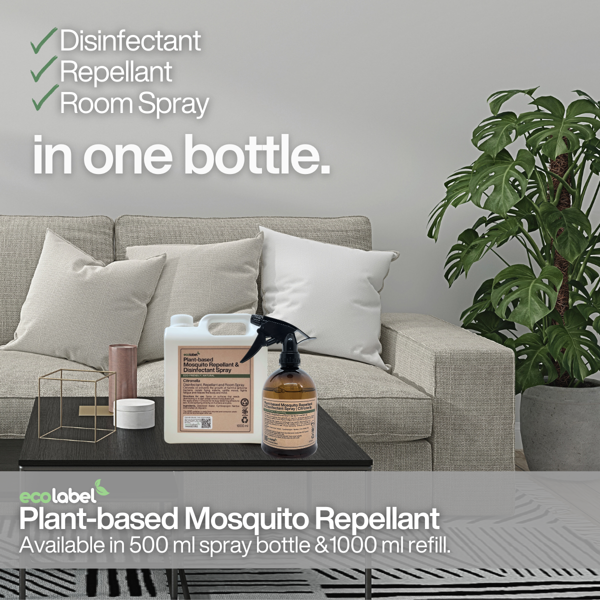 Plant-Based 3 in 1 Anti-Mosquito Repellant, Disinfectant Spray & Body Mist