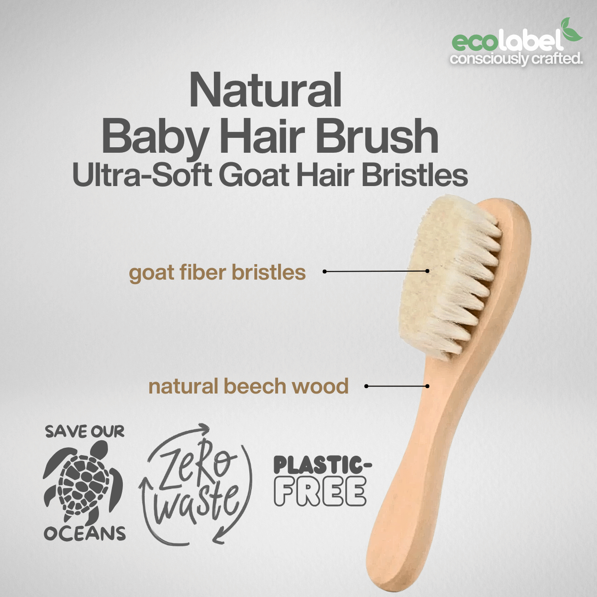 Eco-friendly Natural Baby Hair Brush Ultra-Soft Goat Hair Bristles