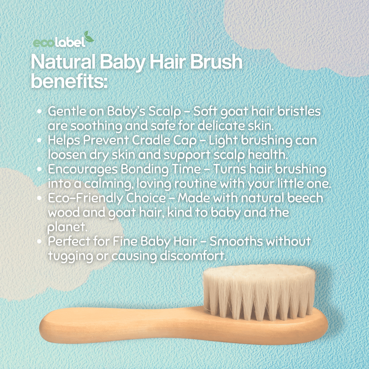 Eco-friendly Natural Baby Hair Brush Ultra-Soft Goat Hair Bristles