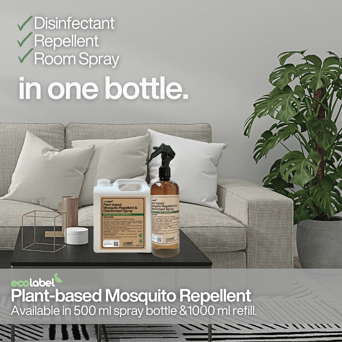 Plant-Based 3 in 1 Mosquito Repellent, Disinfectant & Room Spray