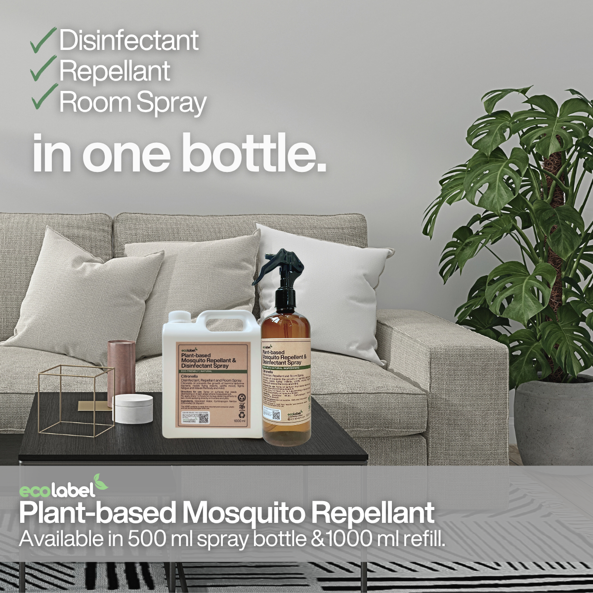 Plant-Based 3 in 1 Mosquito Repellant, Disinfectant & Room Spray