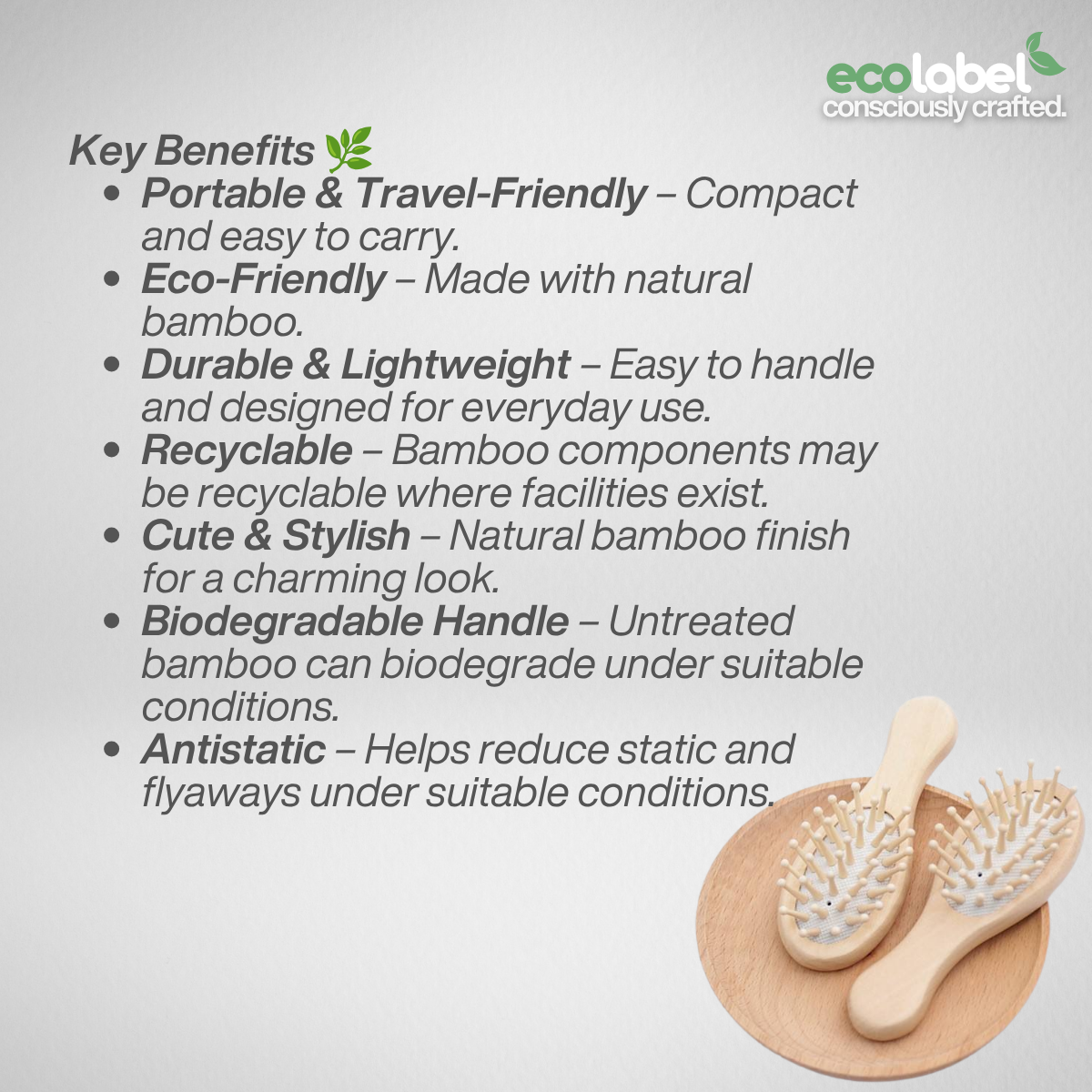 Anti-static Bamboo Hair Brush Travel Size