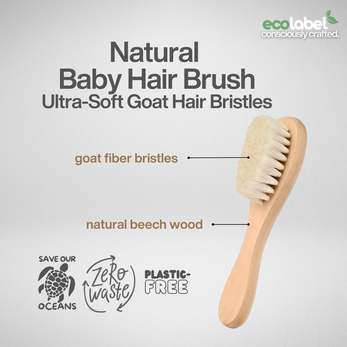 Eco-friendly Natural Baby Hair Brush Ultra-Soft Goat Hair Bristles