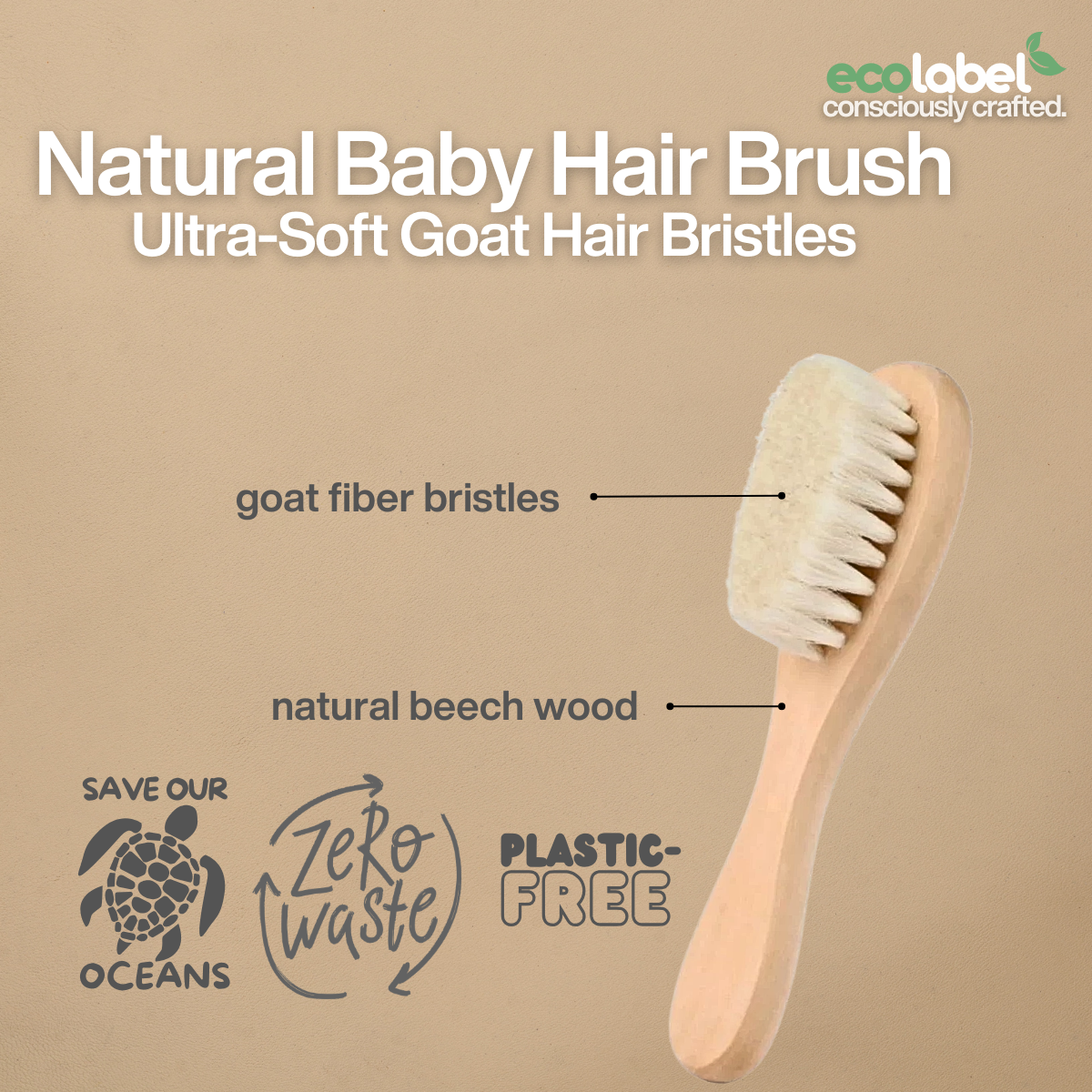 Eco-friendly Natural Baby Hair Brush Ultra-Soft Goat Hair Bristles