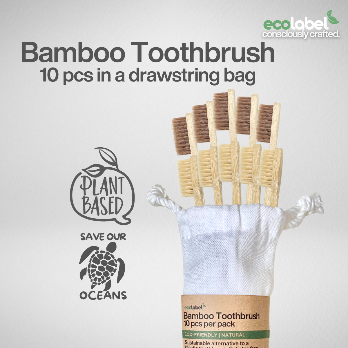 Bamboo Toothbrush | 5 pcs in a drawstring bag