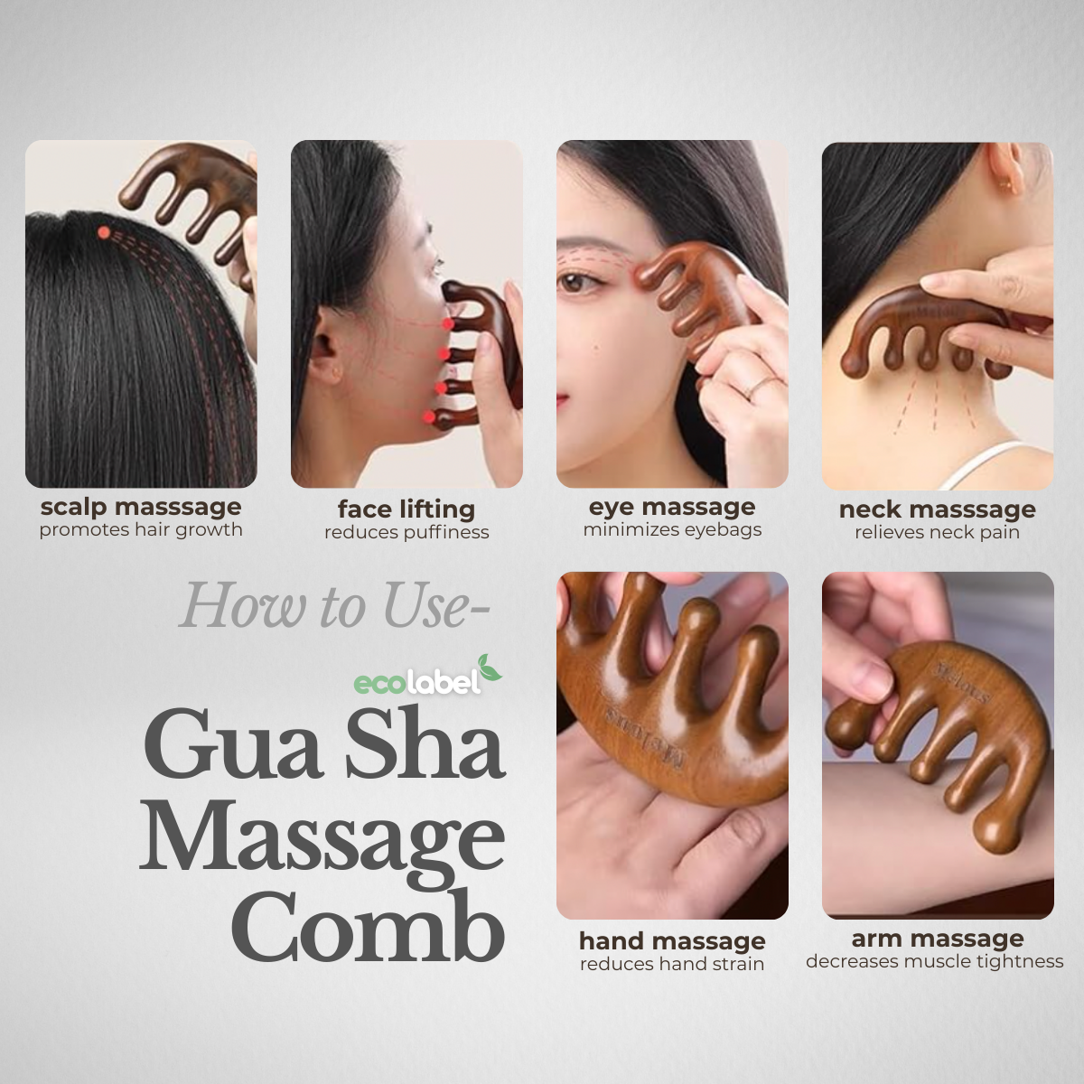 Plant-based Sandalwood Gua Sha Massage Comb Anti-static