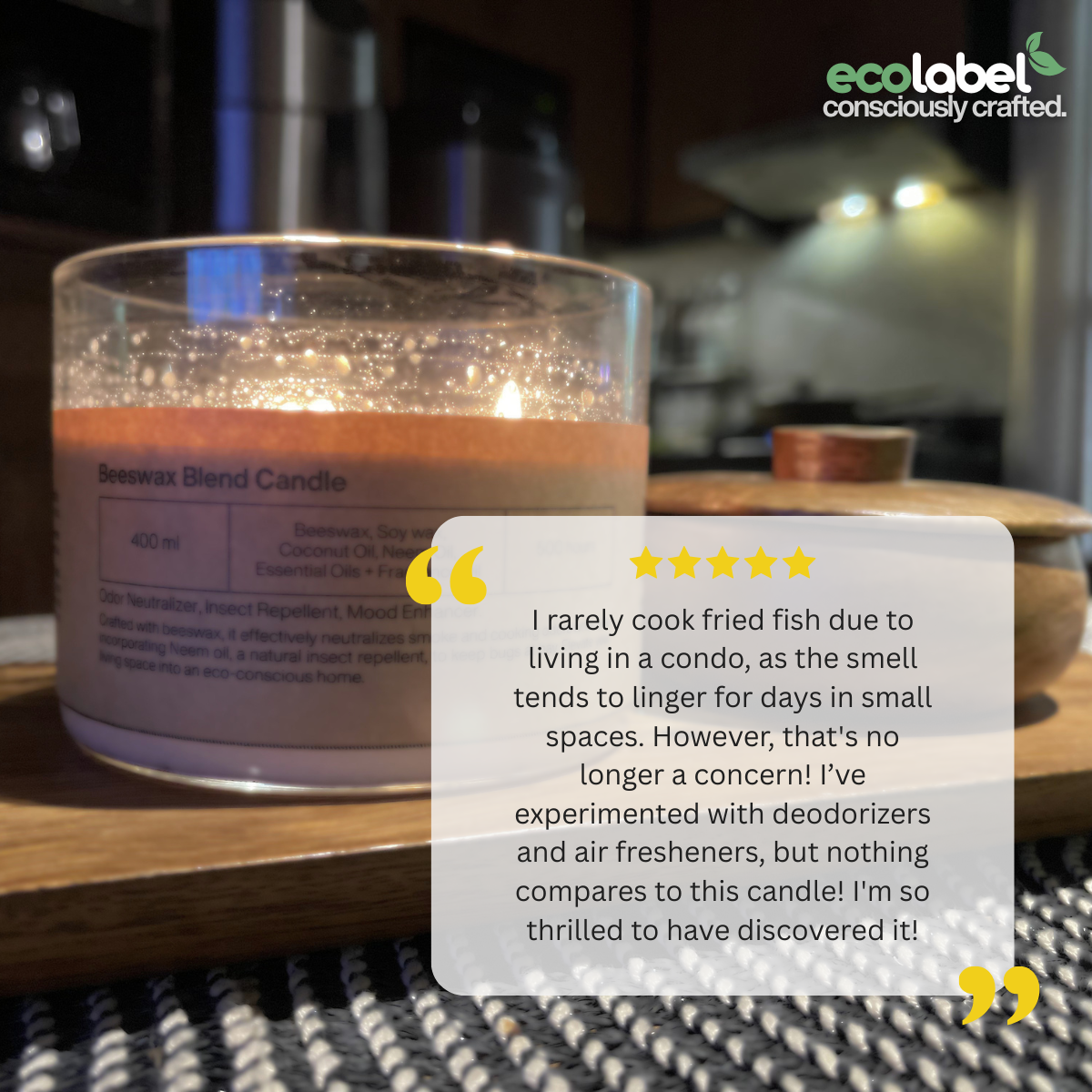 Natural Beeswax Blend 3-Wick Candle Beeswax + Soy wax Coconut Oil, Neem Oil, & Essential Oils