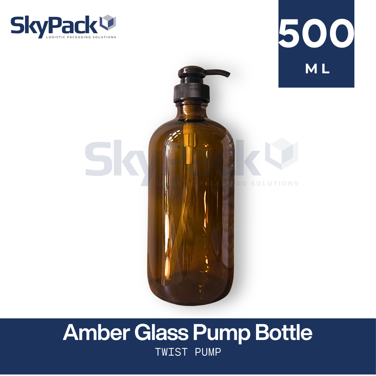 SkyPack Amber Glass Plastic Twist Pump Bottle 500ML