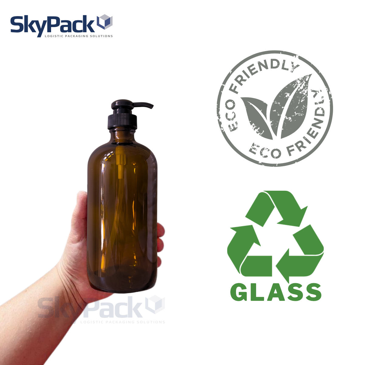 SkyPack Amber Glass Plastic Twist Pump Bottle 500ML