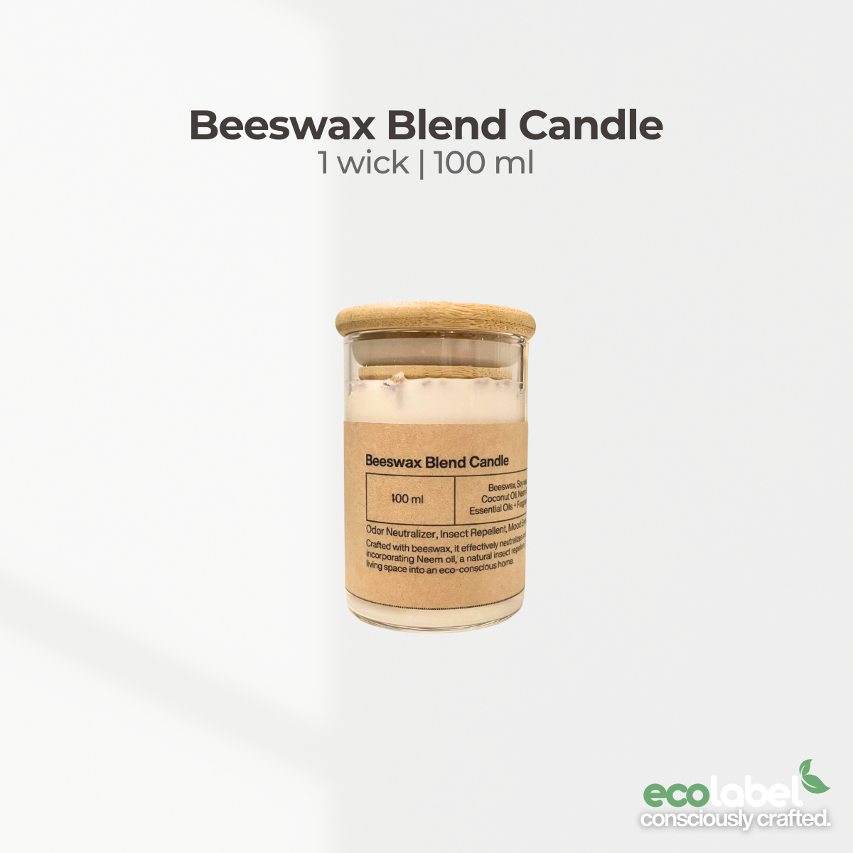 Natural Beeswax Blend 3-Wick Candle Beeswax + Soy wax Coconut Oil, Neem Oil, & Essential Oils