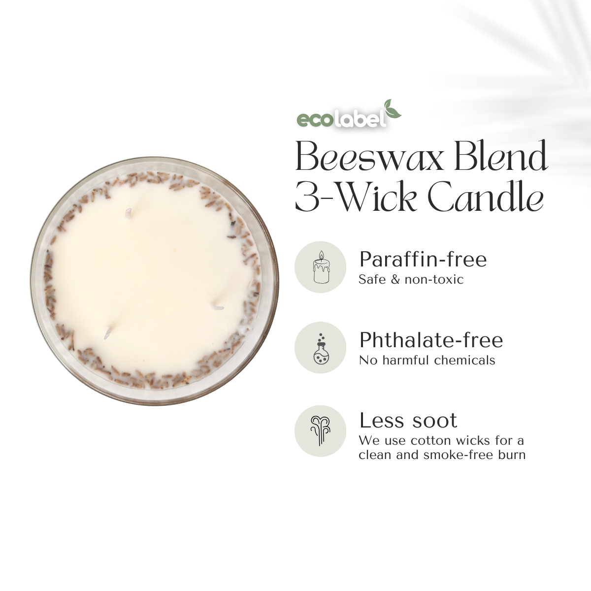 Natural Beeswax Blend 3-Wick Candle Beeswax + Soy wax Coconut Oil, Neem Oil, & Essential Oils