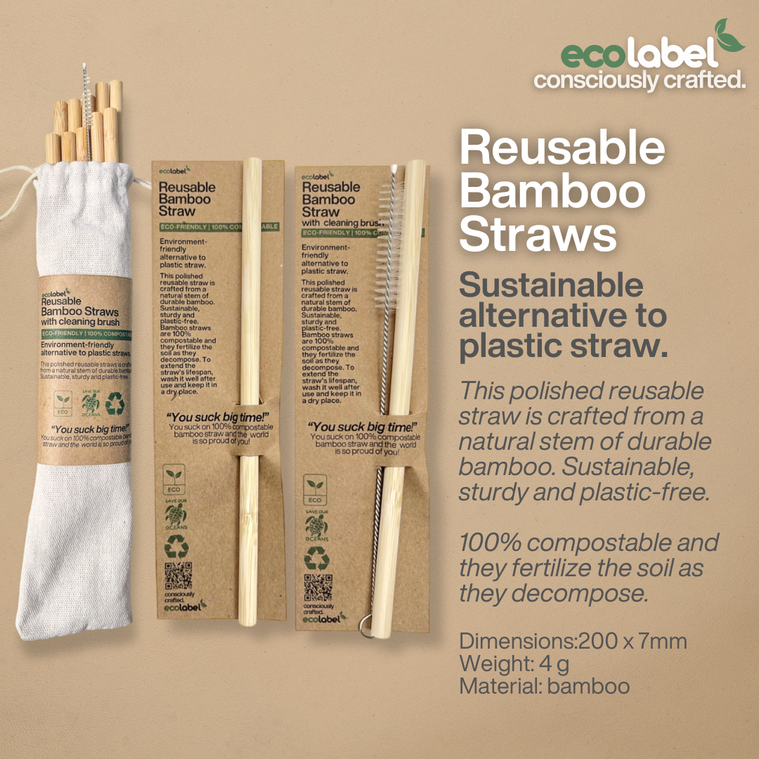 Reusable Bamboo Straws | 10 pcs with cleaning brush