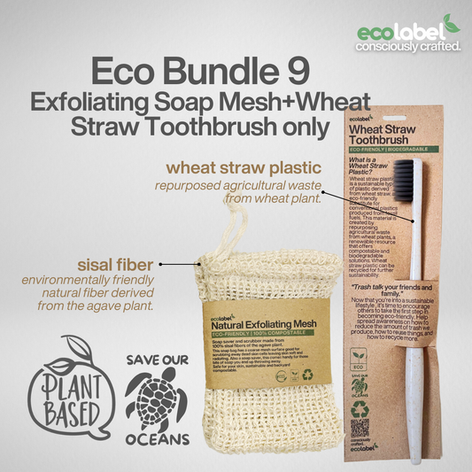 Eco Gift Bundle 9 | Natural Exfoliating Soap Mesh + Wheat Straw Toothbrush